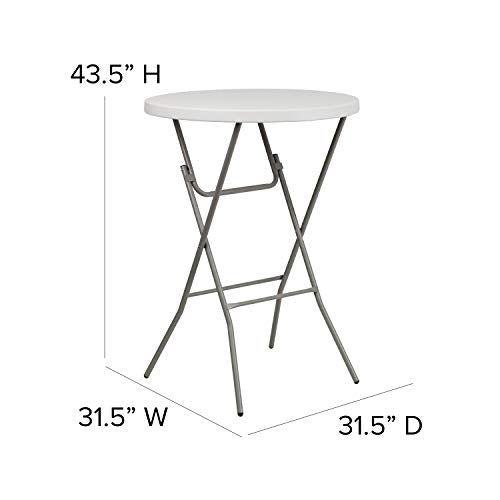 Round Folding Bar Height Table for Parties and Commercial Events, Indoor/Outdoor Plastic, White N974227