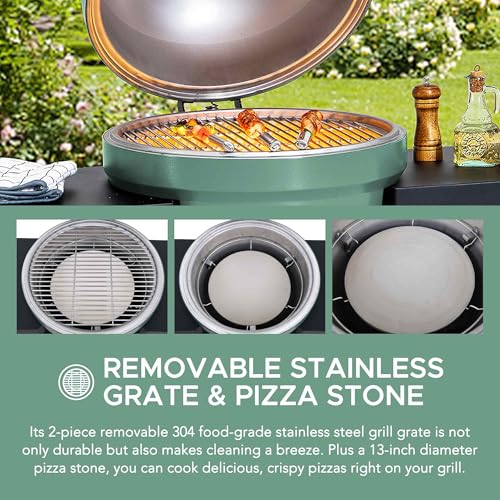 Charcoal Kamado Grill with Pizza Stone and Wheels Q84418