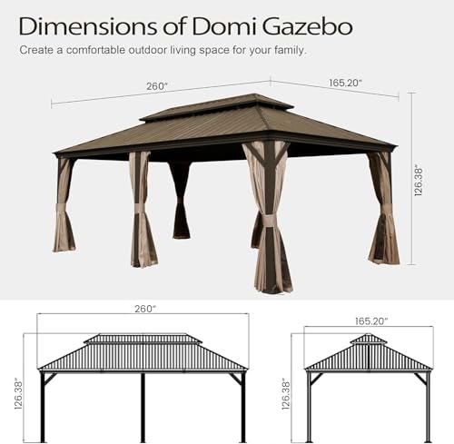 10 x 10 ft Hardtop Gazebo with Netting and Curtains, Galvanized Steel Roof for Patio and Garden X50618