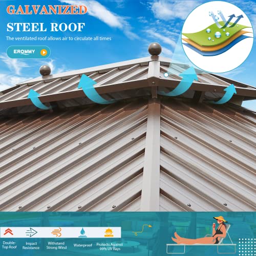 12x20 Hardtop Gazebo Double Roof Galvanized Steel Outdoor Aluminum Frame with Netting and Curtains M3306