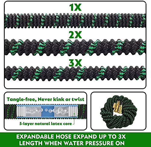 Expandable Garden Hose with Brass Fittings and Spray Nozzle T8330