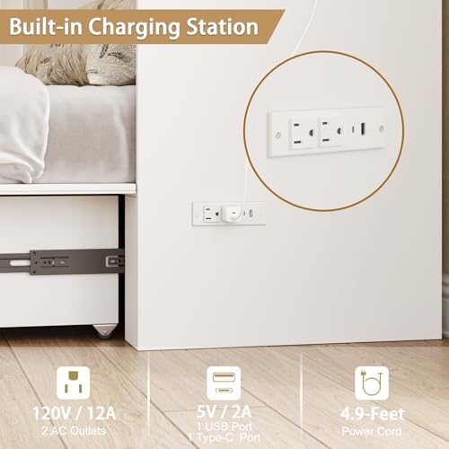 Murphy Bed with Storage and Charging Station, Foldable Panel, for Guest Bedroom, Living Room, Office V324