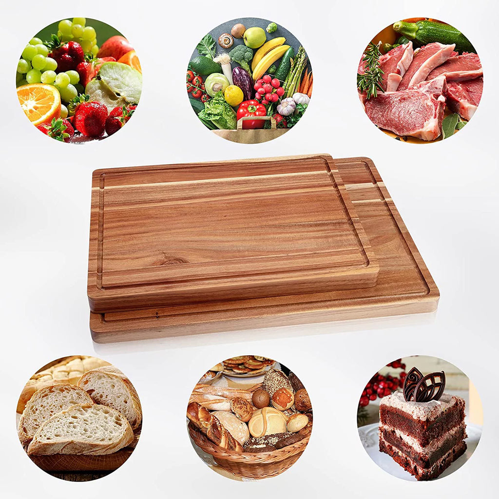 Acacia Wood Cutting Board with Juice Groove, Extra Large Butcher Block for Kitchen D236377