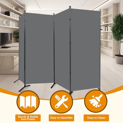 Room Divider Screen 3 Panel Folding Partition with Metal Frame, Grey M4968