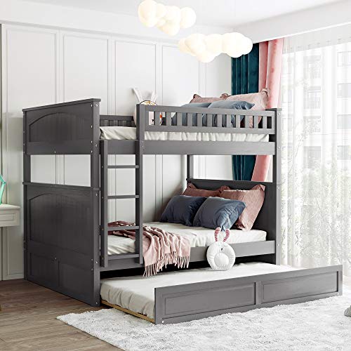 Twin Over Full Bunk Bed with Slide and Stairs for Kids E212