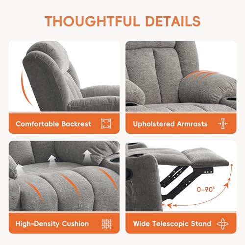Swivel Recliner Chair for Adults with Massage and Heat, Fabric, Lime Gray B7507