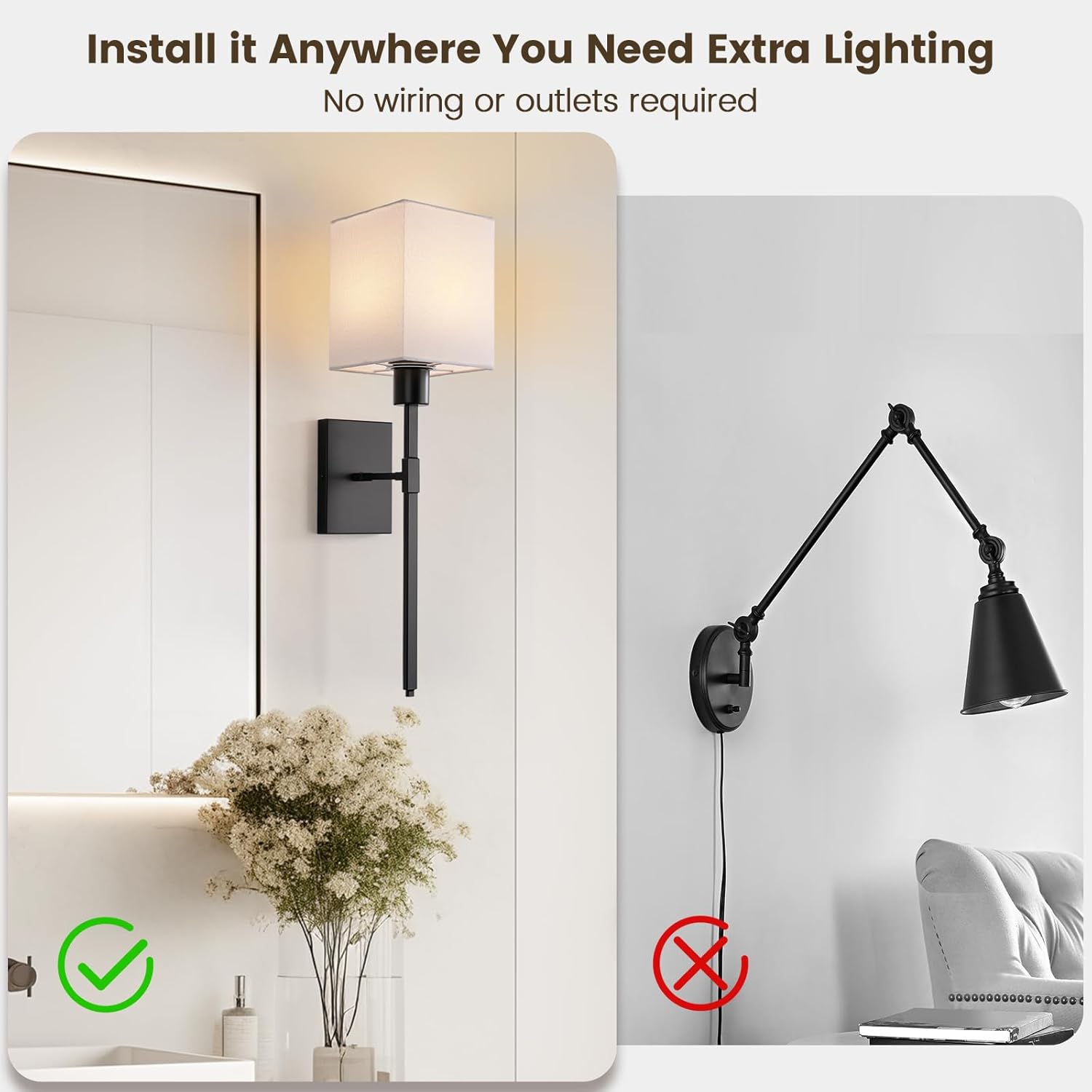 Battery Operated Wall Sconce Set of 2, Rechargeable S949