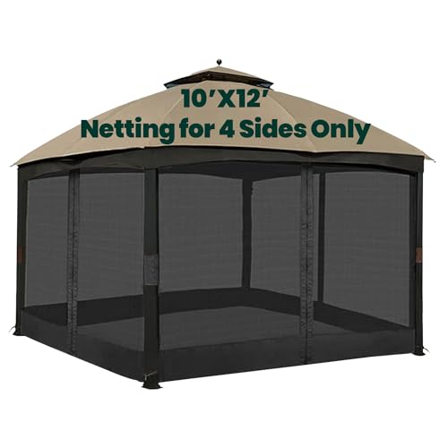 10 x 10 ft Gazebo Mosquito Netting with Zippers, 4-Panel Sidewall, Black T86124