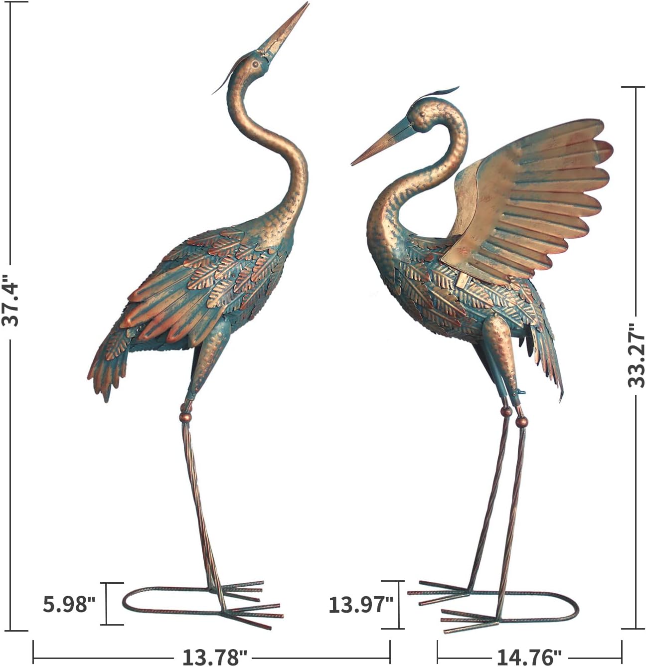 Metal Crane Garden Statue Décor, Set of 2, Outdoor Yard Art E696654