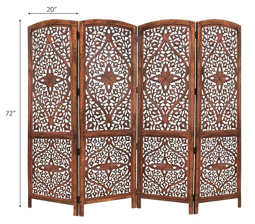 4 Panel Folding Wood Room Divider, Antique Brown, 72 x 80 L396608