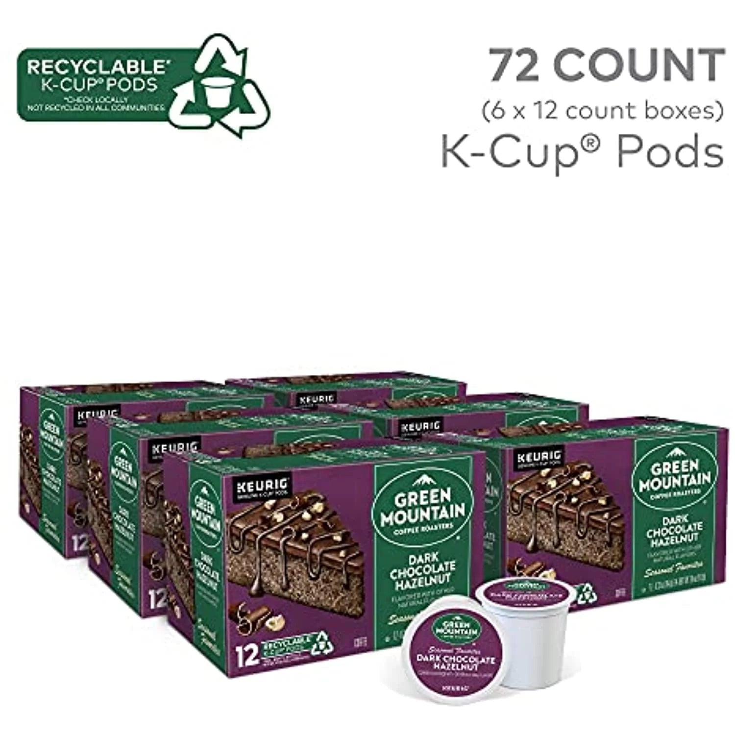 Dark Chocolate Hazelnut Coffee, Keurig Single Serve Pods, 72 Count G7111