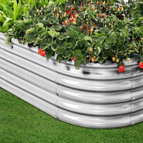 Galvanized Raised Garden Bed Kit, Oval Metal Planter Box for Vegetables E707229
