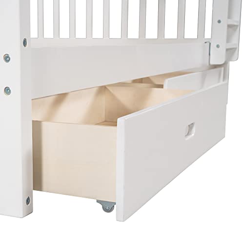 Twin Over Full Bunk Bed with Slide and Stairs for Kids E212