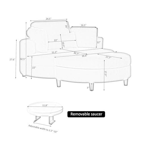 Corduroy Barrel Chair with Adjustable Headrest and Ottoman U714