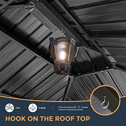 10 x 12 ft Hardtop Gazebo with Netting and Curtains, Double Roof Metal Canopy for Patio I7305