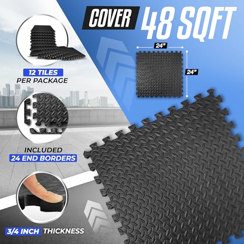 Puzzle Exercise Mat for Home Gym, EVA Interlocking Foam Floor Tiles with Border I79139