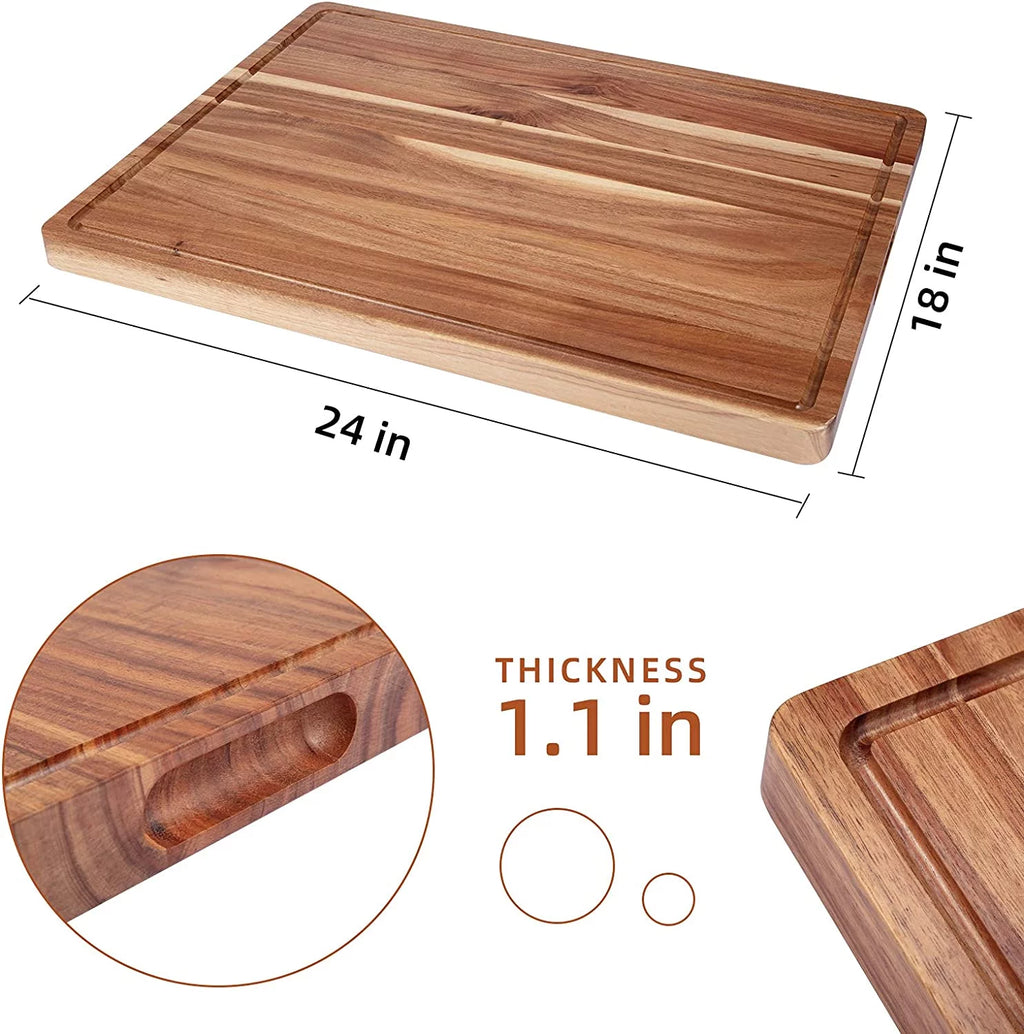 Acacia Wood Cutting Board with Juice Groove, Extra Large Butcher Block for Kitchen D236377