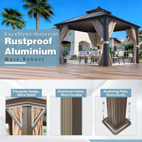 12x16 ft Hardtop Gazebo with Galvanized Steel Roof, Curtains and Netting V821