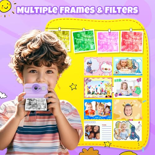 Kids Instant Print Camera 1080P HD with 3 Rolls Paper & 32GB Card V473