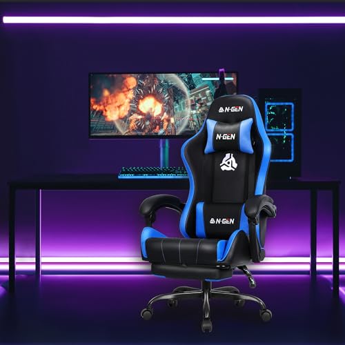 Gaming Chair with Footrest Lumbar Support High Back Recliner Ergonomic Leather Q8605