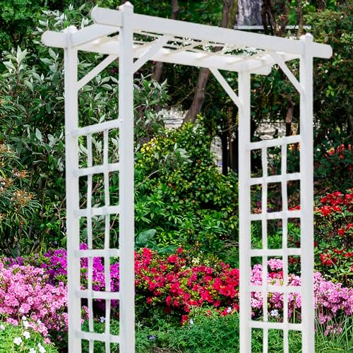 PVC Patio Garden Arch with Lattice Trellis for Climbing Plants N446568