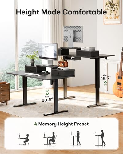 Electric Standing Desk with Drawers, Height Adjustable, Black G366