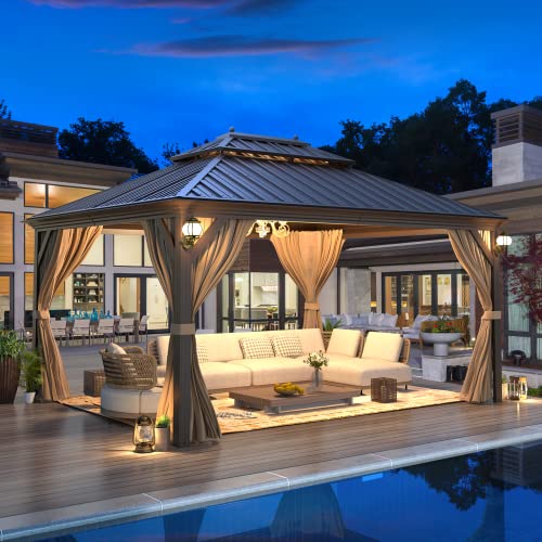 12x20 Hardtop Gazebo Double Roof Galvanized Steel Outdoor Aluminum Frame with Netting and Curtains M3306