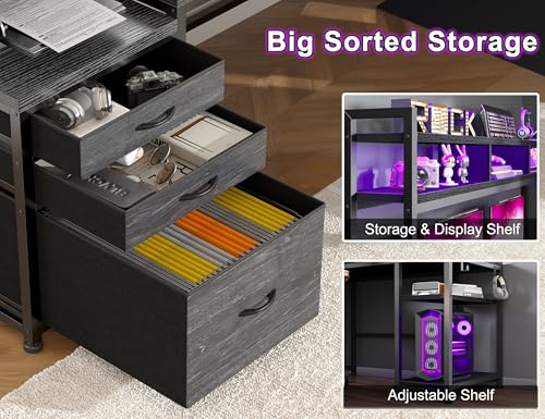 L Shaped Gaming Desk with Storage Shelves and LED Light U926701