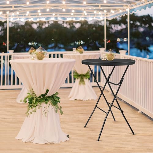 Folding Round Bar Table, HDPE Top with Gray Metal Finish, Black F15045