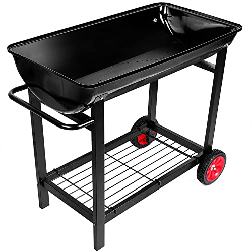 Metal Raised Planter Box on Wheels with Gardening Kit, Mobile Garden Bed Cart with Legs O92275