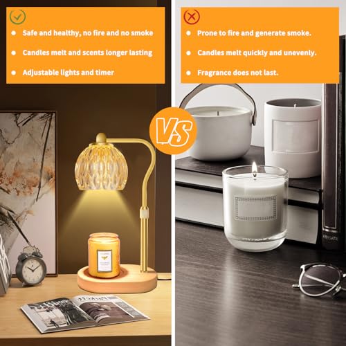 Candle Warmer Lamp with 3 Bulbs, Timer, Dimmable Height for Jar Candles C6036