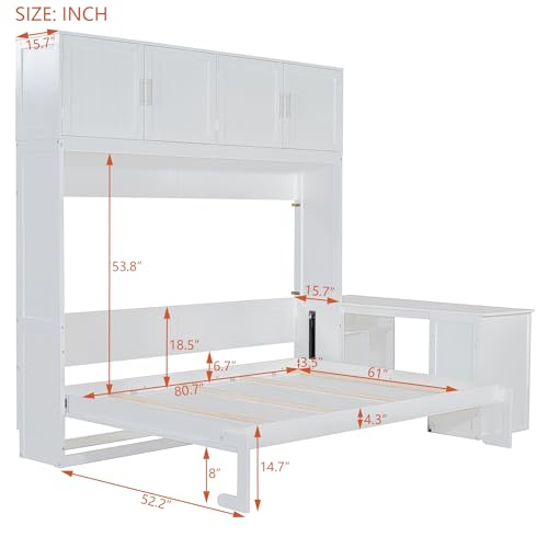 Twin Murphy Bed with Wall Frame, Closet, Drawers and Desk, White D510253