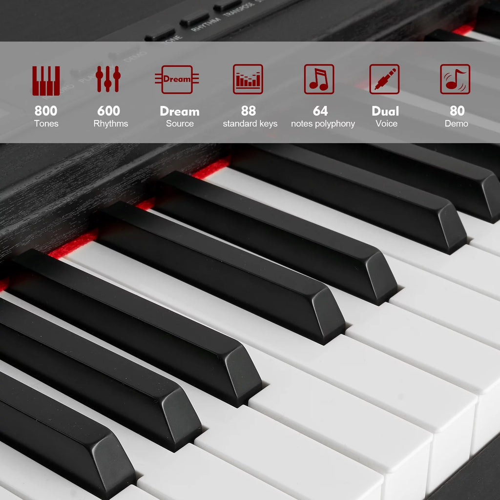 88-Key Digital Piano Weighted Keyboard with Stand, Bluetooth, Pedal, Bag C124