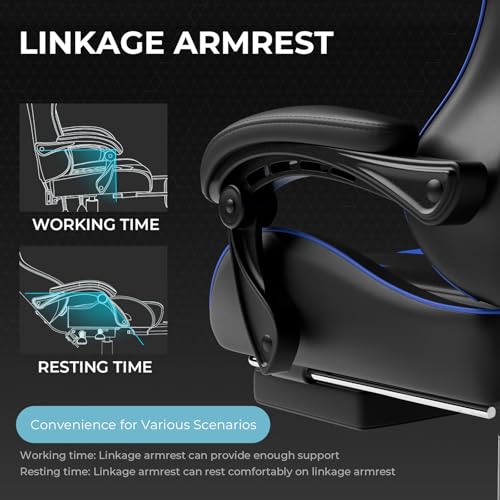 Gaming Chair with Footrest and Lumbar Support, Height Adjustable, 360° Swivel, Blue U7447