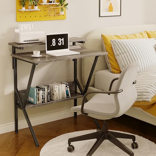 Small Desk with Adjustable Monitor Stand for Small Spaces, Grey D8453