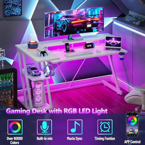 L Shaped Gaming Desk with Power Outlet and LED Lights T64283