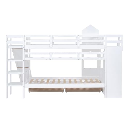 Kids Bunk Bed with Stairs and Slide, Twin Over Twin, Gray E77813