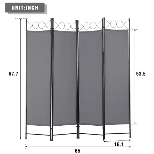 4 Panel Room Divider 6FT Steel Frame Folding Privacy Screen S6430