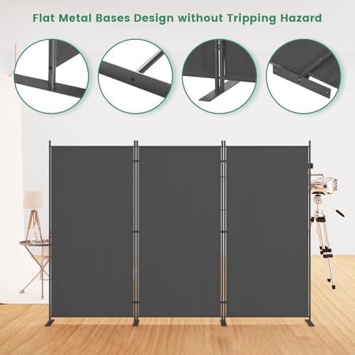 8-Panel 6 ft Tall Indoor Folding Room Divider, Portable Privacy Screen, Freestanding Partition, Dark Grey K442