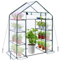 Ohuhu Greenhouse for Outdoors with Mesh Side Windows, 3 Tiers 4 Shelves Small Walk-In Green House Plant Stands Plastic PE Cover Outside Portable Warm House for Seedling Flowers Growing, 4.8x2.5x6.4 FT