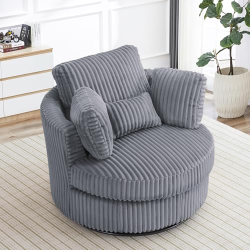 Swivel Barrel Chair with Ottoman for Living Room Bedroom, White W553228
