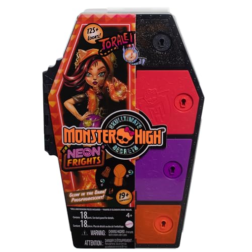 Monster High Skulltimate Secrets Neon Frights Doll & Accessories, Toralei Stripe with Dress-Up Locker & 19+ Surprises R9605
