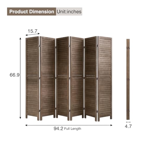 6 Panel Wood Room Divider Freestanding White 5.57 FT S6393