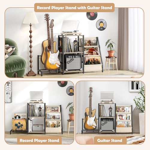 Record Player Stand with Guitar and Vinyl Storage Z518258