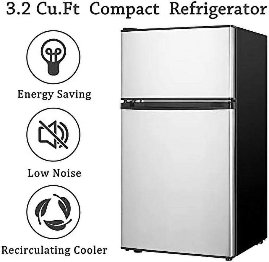 Mini Fridge with Freezer, 2 Door Compact Refrigerator, Low Noise for Bedroom, Dorm, Office (Black) A434