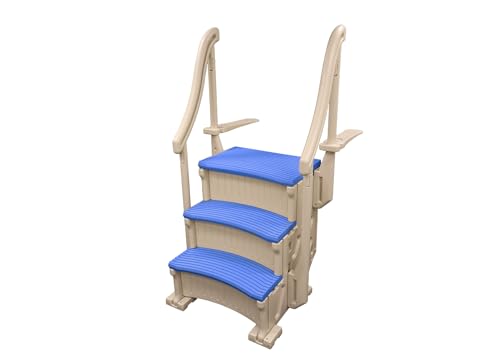 Confer Plastics Curve with Add On in-Pool Inground Pool Step 3 Tread Stair Entry System w/ 2 Handrails & Adjustable Mounting Brackets for In Ground Swimming Pool, Grey Treads