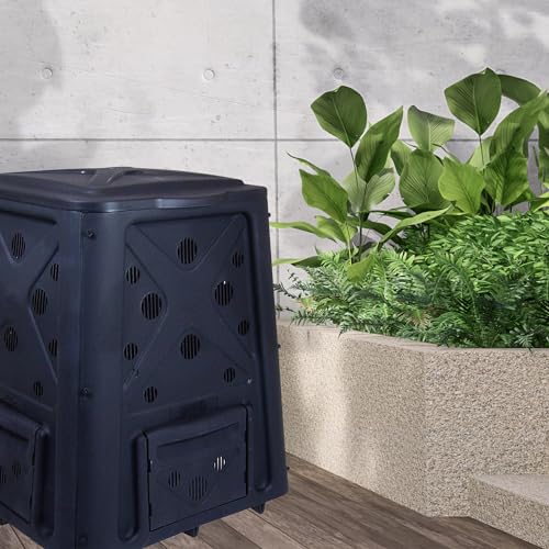 Outdoor Compost Bin with Lift Off Lid, 4 Door Access, Black J4591