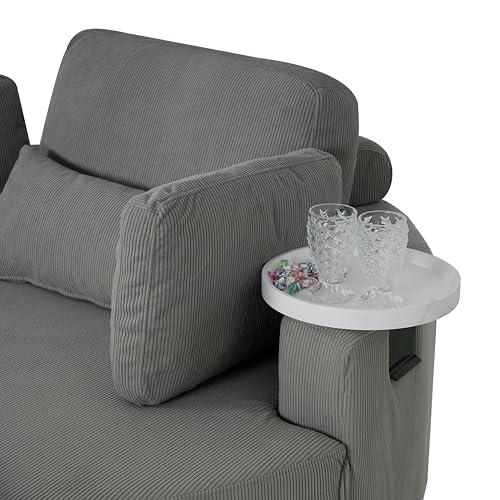 Corduroy Barrel Chair with Adjustable Headrest and Ottoman U714