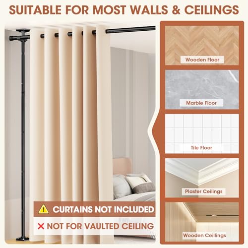 Room Divider Curtain Rod, No Drilling, Adjustable 4-10ft Height, Black W79312