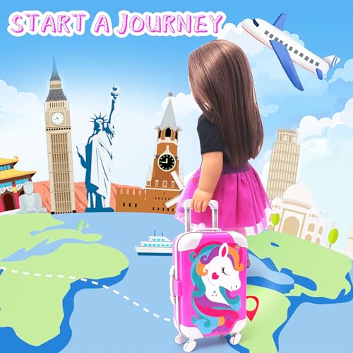 18 Inch Doll Travel Set with Suitcase, Dress, Camera, Phone, Neck Pillow & Sunglasses M666